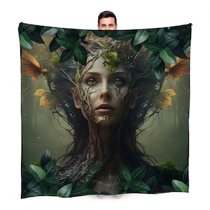 Forrest Goddess Fantasy Fleece Throw Blanket | 150cm x 150cm Large Fleece Blanket | Made In England