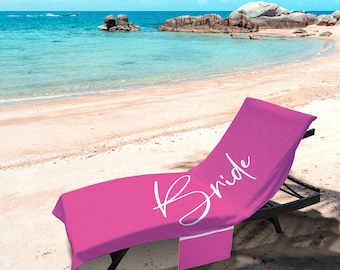 Pink White Bride Full Length Sun Lounger Towel With Pockets