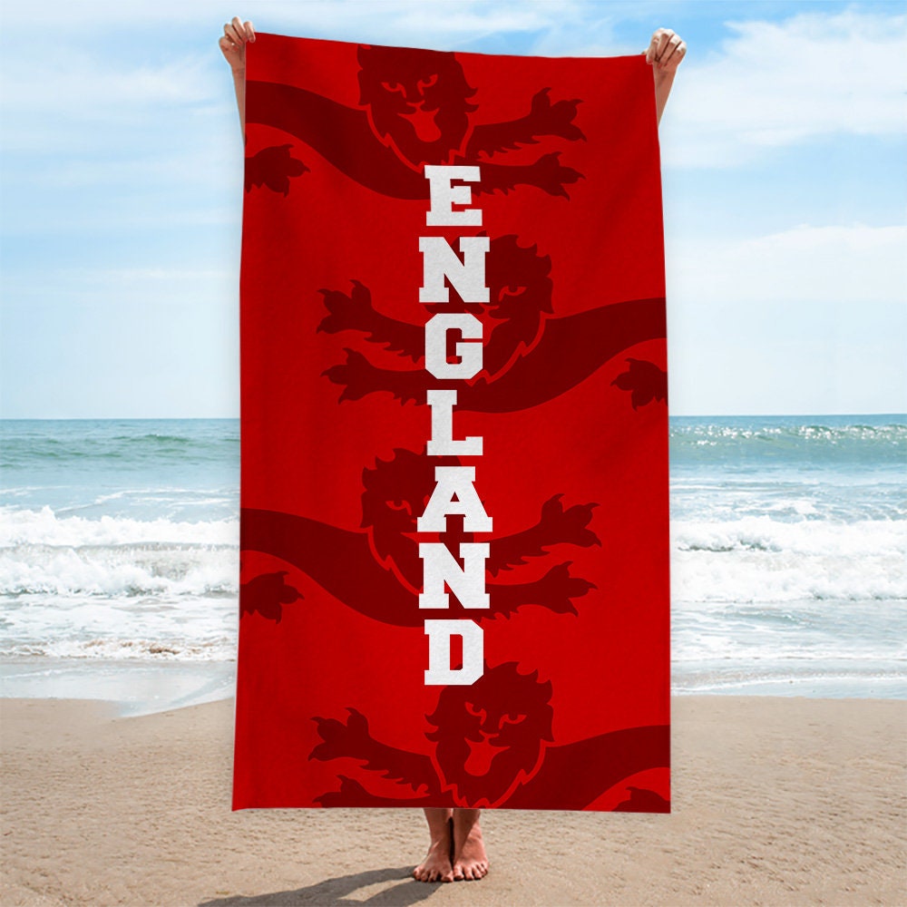 England - 4 Red Lion's - Football Beach Towel - 150cm X 75cm