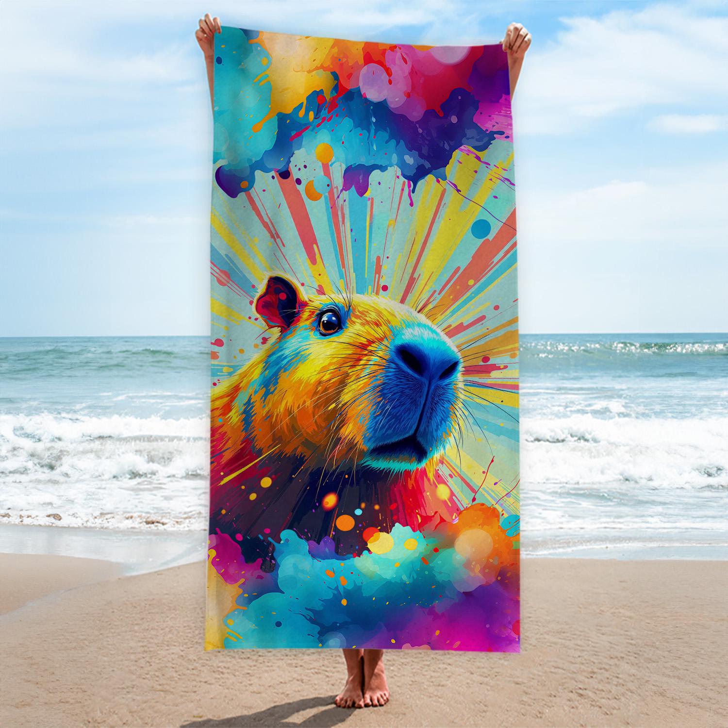 Colourful Capybara Painting Towel - Lightweight, Microfibre Beach