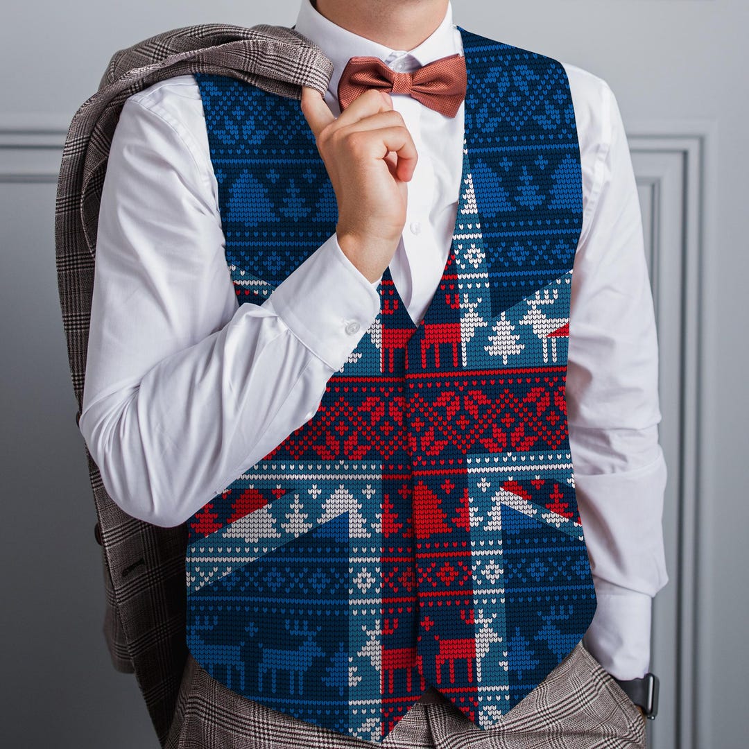 Novelty Christmas Jumper Pattern Union Jack Design Waistcoat Blue Red and White Etsy