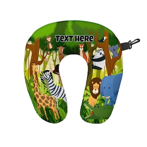 Personalised Cartoon Jungle Print Travel Neck Pillow - Neck Support Cushion