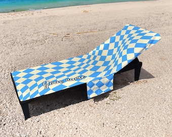 Multicoloured - Wavy Chequered Print - Personalised Sunbed Towel with Pockets - 10 Colours
