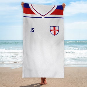 England- 1982 Home Shirt - Personalised Retro Beach Towel - 150cm x 75cm