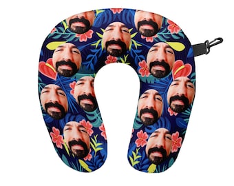 Cara personalizada en toda la almohada de cuello de viaje tropical rojo - Cojín de soporte para el cuello