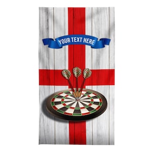 Personalised St George&#39;s Flag Darts towel - Lightweight, Microfibre Retro Beach Towel - 150cm x 75cm