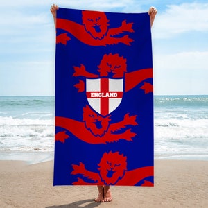 England - Euro&#39;s - Red Lions - St George - Football Beach Towel - 150cm x 75cm