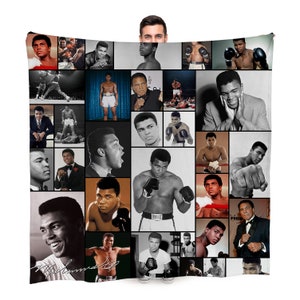 Muhammad Ali Montage Fleece Throw Blanket | 150cm x 150cm Large Fleece Blanket | Made In England
