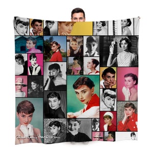 Audrey Hepburn Celebrity Montage Fleece Throw Blanket | 150cm x 150cm Large Fleece Blanket | Made In England