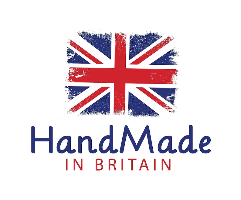 May include: A distressed, vintage-style Union Jack flag with the text "Handmade in Britain" below it.