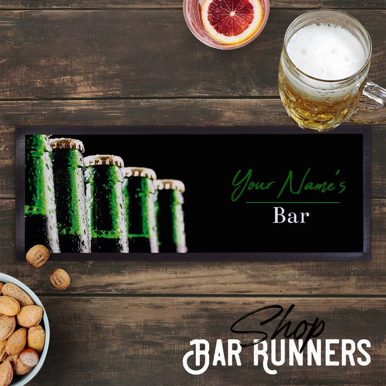 Personalised Bar Runner Green Beer Bottles Home Bar Party Decoration image 2