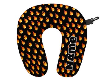 Personalised Flames All Over Travel Neck Pillow - Neck Support Cushion