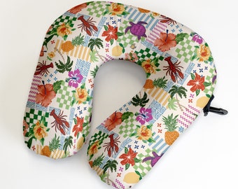 Personalised Summer Patchwork Travel Neck Pillow - Neck Support Cushion