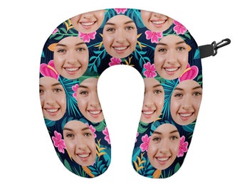 Personalised Face All Over Pink Tropical Travel Neck Pillow - Neck Support Cushion