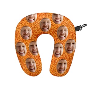 Personalised Face All Over Beans Travel Neck Pillow - Neck Support Cushion