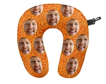Personalised Face All Over Beans Travel Neck Pillow - Neck Support Cushion