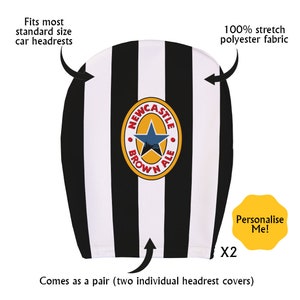 Puede incluir: Un par de fundas para reposacabezas de coche a rayas blancas y negras con un logotipo de Newcastle Brown Ale. Las fundas est&aacute;n hechas de tejido de poli&eacute;ster el&aacute;stico al 100% y se adaptan a la mayor&iacute;a de los reposacabezas de coche de tama&ntilde;o est&aacute;ndar.