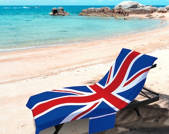 Union Jack Design - Full Length Sun Lounger Towel with Pockets
