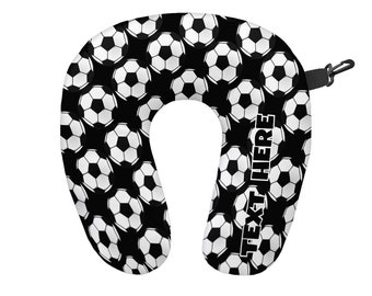 Personalised Black & White Football Travel Neck Pillow - Neck Support Cushion
