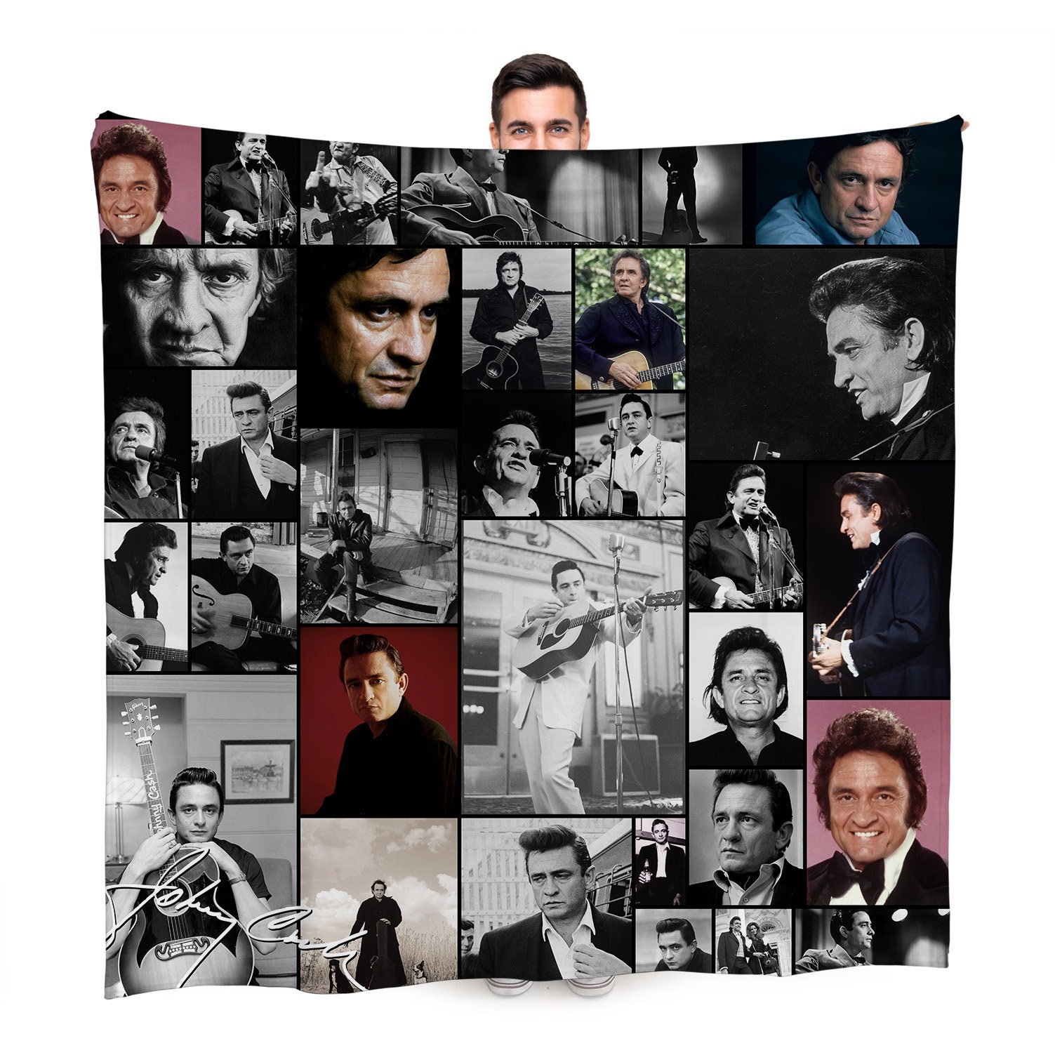 Johnny Cash Celebrity Montage Fleece Throw Blanket | 150cm x 150cm Large Fleece Blanket | Made In England