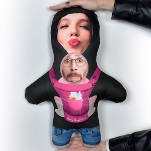 Portabebé rosa - 2 caras - Mini Me™ personalizado Foto Muñeca / Cara Teddy Regalo novedoso