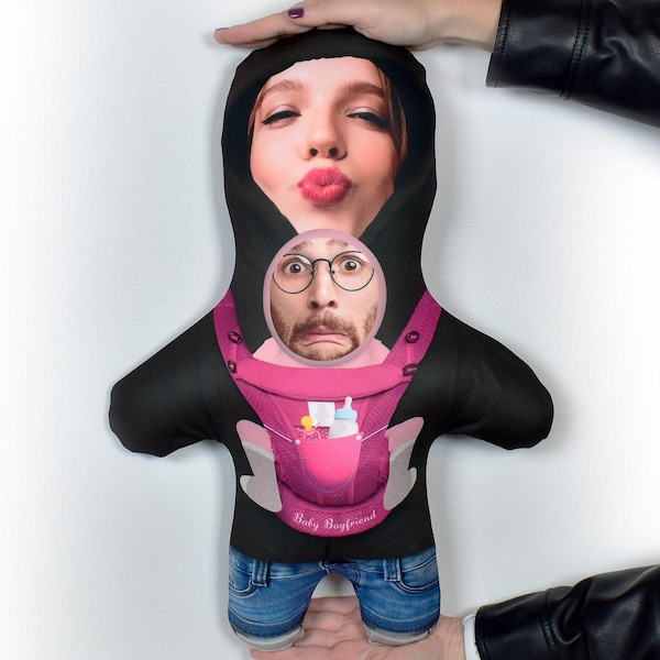 Rosa Babytrage - 2 Gesichter - Personalisierte Mini Me ™ Fotopuppe / Gesicht Teddy Neuheit Geschenk