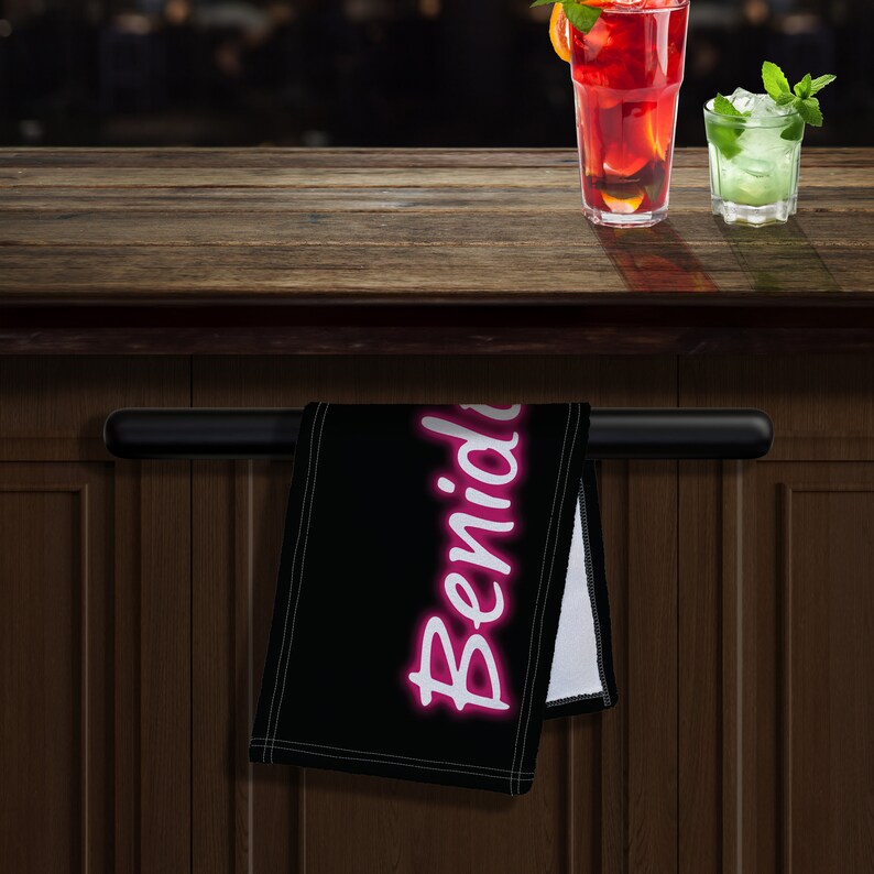 Benidorm Neon Palm Tree Design Microfibre Bar Towel Pub Beer Mat ...