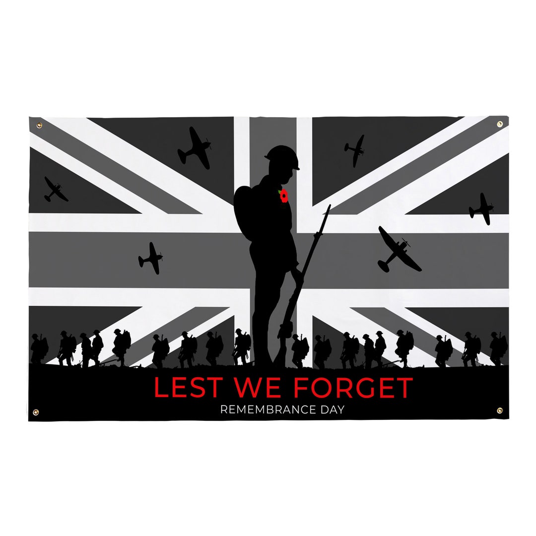Lest We Forget 4 Soldati 5ft X 3ft Commemorazione Giorno Bandiera - Foto 5