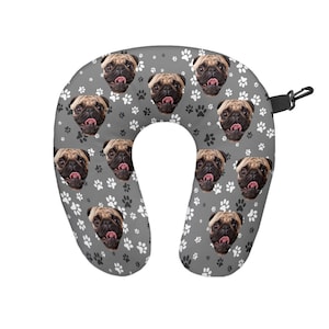 Personalised Paw Print Pet Face 2 Travel Neck Pillow - Neck Support Cushion