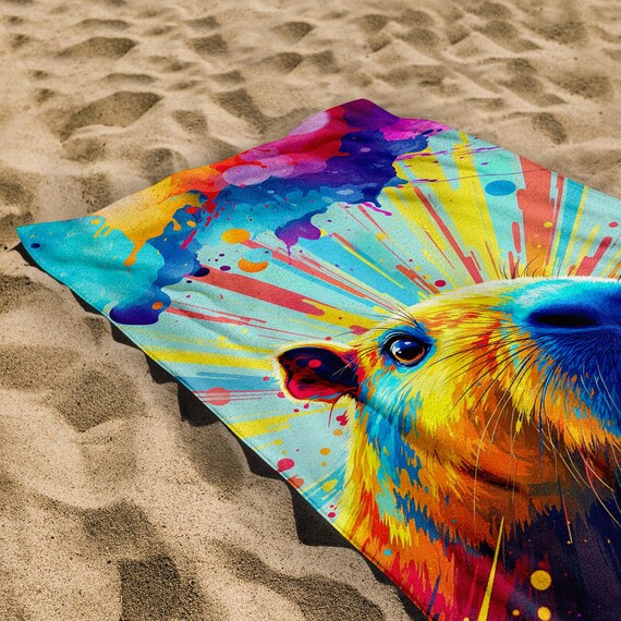 Colourful Capybara Painting Towel - Lightweight, Microfibre Beach