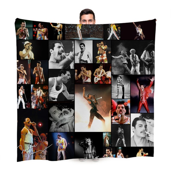 Freddie Mercury Celebrity Montage Fleece Throw Blanket | 150cm x 150cm Large Fleece Blanket | Made In England