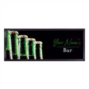 Personalised Bar Runner - Green Beer Bottles - Home Bar - Party Decoration