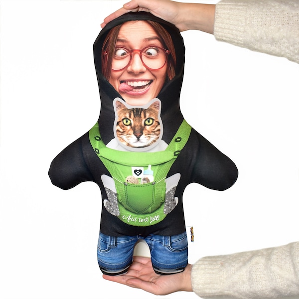 Cat Carrier - 2 faces - Personalised Mini Me™ Photo Doll / Face Teddy Novelty Gift