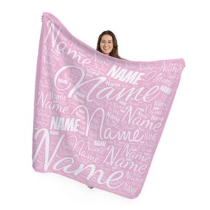 Name Collage Personalised Fleece Throw Blanket | 150cm x 150cm Large Fleece Blanket | Made In England (Pink)