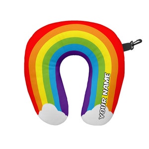 Personalised Colourful Rainbow Travel Neck Pillow - Neck Support Cushion