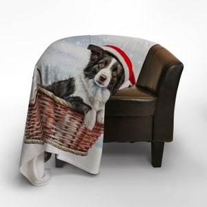 Border Collie Christmas Scene Fleece Throw Blanket | 150cm x 150cm Large Fleece Blanket | Made In England