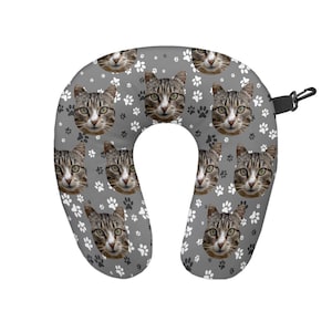 Personalised Paw Print Pet Face 1 Travel Neck Pillow - Neck Support Cushion