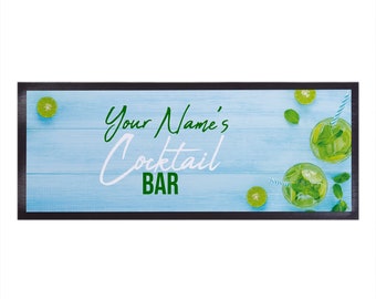 Personalised Bar Runner - Blue Cocktail Bar - Home Bar - Party Decoration