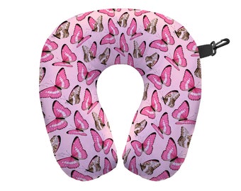 Almohada de viaje para el cuello con mariposas - Cojín de soporte para el cuello