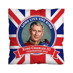 King Charles Krönung - Union Jack - 45cm Quadrat Kissen - 18&quot; Dekokissen