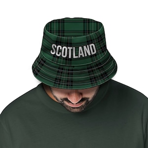 Kapelusz typu bucket hat w kratkę w kolorze zielonym Scotland – unisex – dostępny w 5 rozmiarach