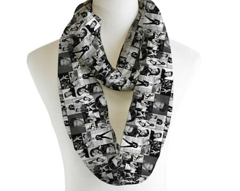Elvis B&W Montage | Infinity Chiffon Scarf | Fashion Accessories | Gifts | Scarves | Gifts for Mum | Gifts for Grandma | Gifts for Her
