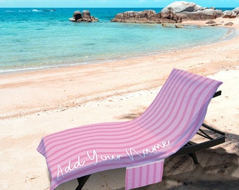 Personalised Pink Stripes Design - Full Length Sun Lounger Towel with Pockets