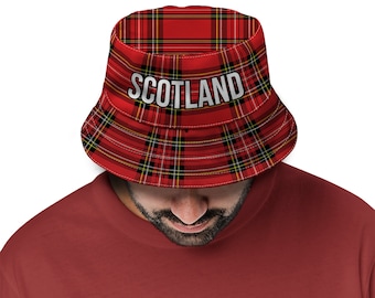 Sombrero de pescador escocés de tartán rojo - Unisex - Disponible en 5 tallas