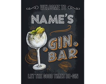 Personalised Gin Bar - A4 Metal Sign Plaque - Frame Options Available
