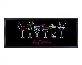 Personalised Bar Runner - Neon Cocktail Outline - Home Bar Accessories