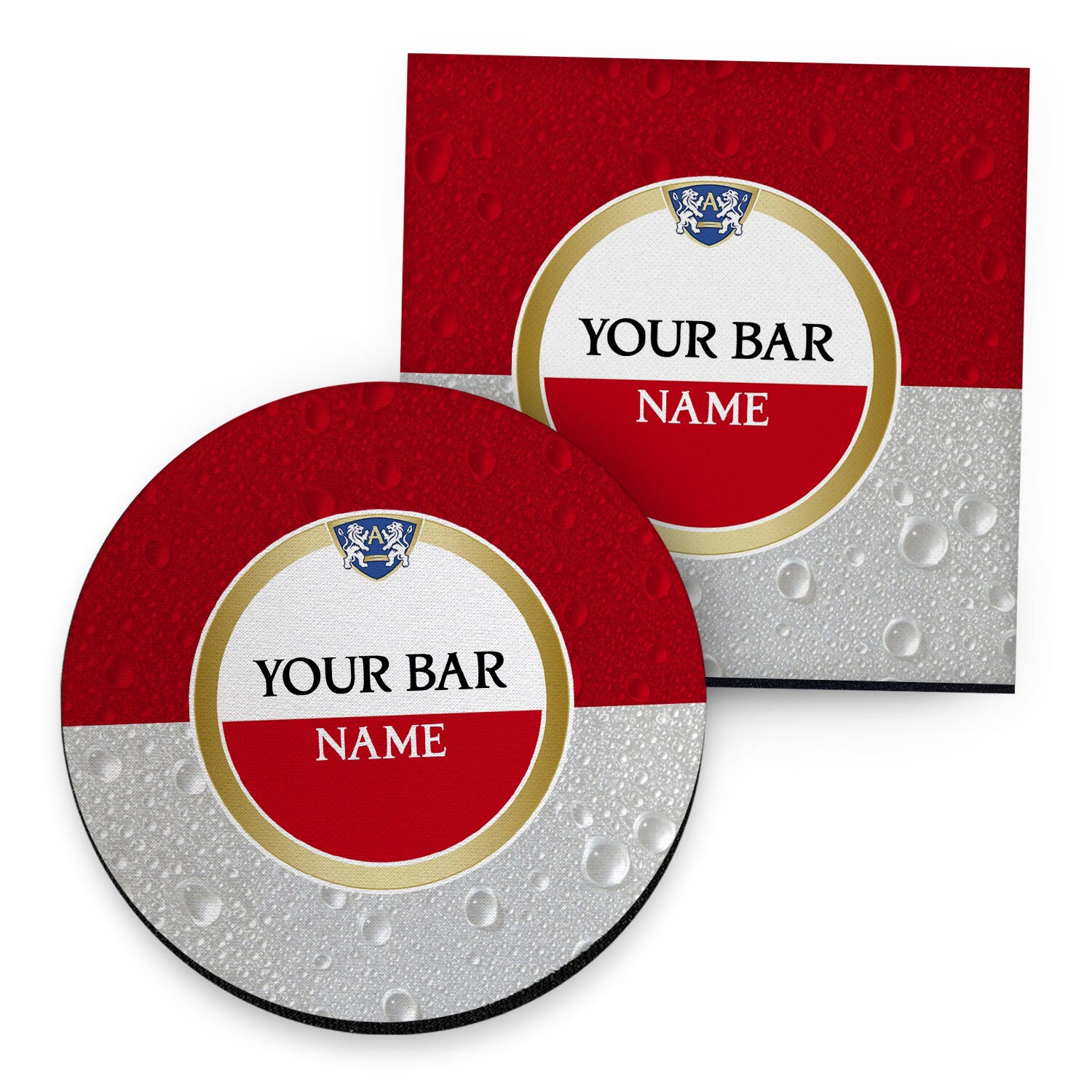 Personalised Red Label Bier Design - Drinks Coaster - Round or Square