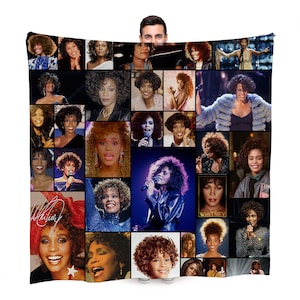 Whitney Houston Celebrity Montage Fleece Throw Blanket | 150cm x 150cm Large Fleece Blanket | Made In England