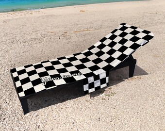 Multicoloured - Chequered Print - Personalised Sunbed Towel with Pockets - 10 Colours