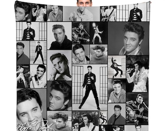 Black & White Elvis Celebrity Montage Fleece Throw Blanket | 150cm x 150cm Large Fleece Blanket | Made In England